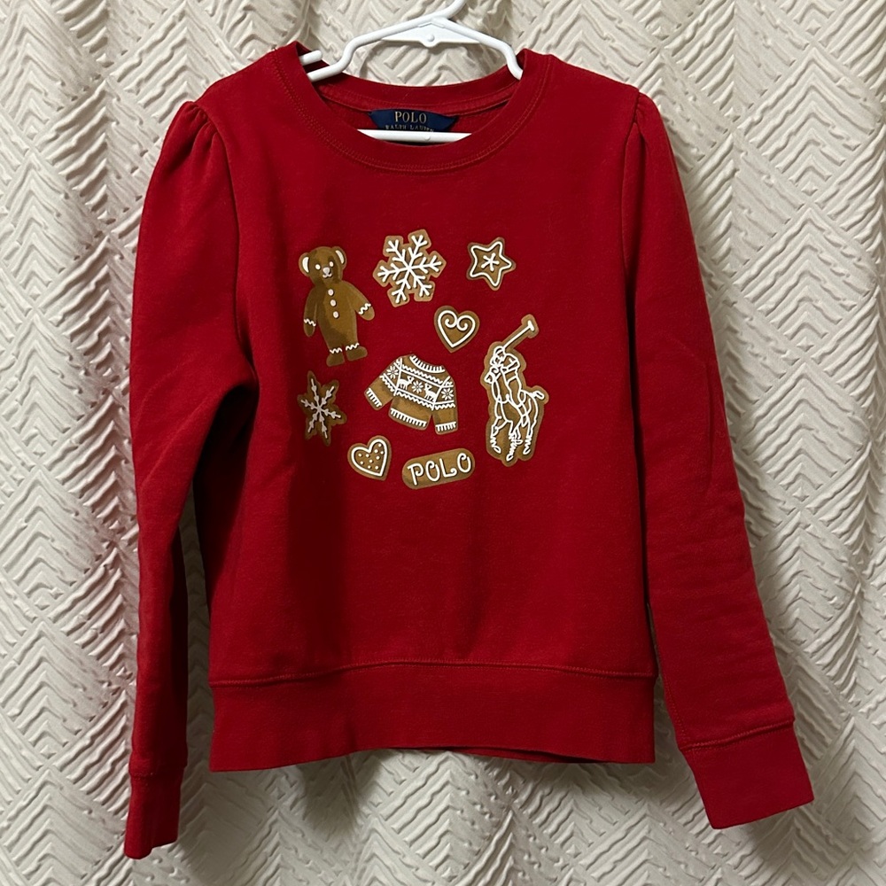 Polo Ralph Lauren Red Holiday Sweatshirt with Festive Appliqués
